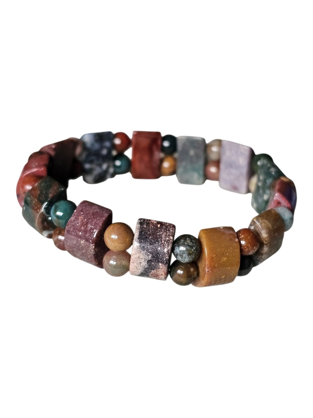 Polished Natural Stone Multi-Color Stretch Bracelet.